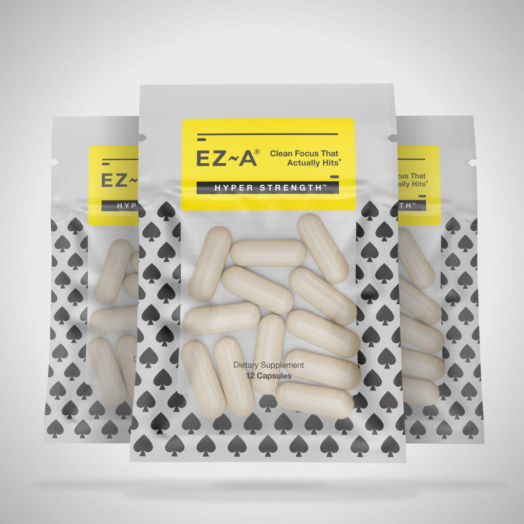 Three bags of EZ-A Hyper Strength 12CT nootropic supplements