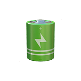 Green cylindrical battery with white bolt on a white background